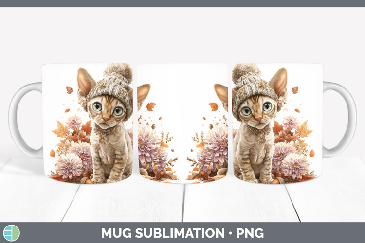 Sphynx Cat Mug Wrap Cats Knit Hat Sublimation Coffee Cup Des