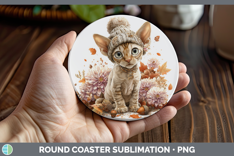 Sphynx Cat Round Coaster Cats Knit Hat Sublimation Coaster D