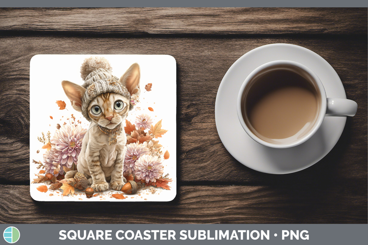 Sphynx Cat Square Coaster Cats Knit Hat Sublimation Coaster