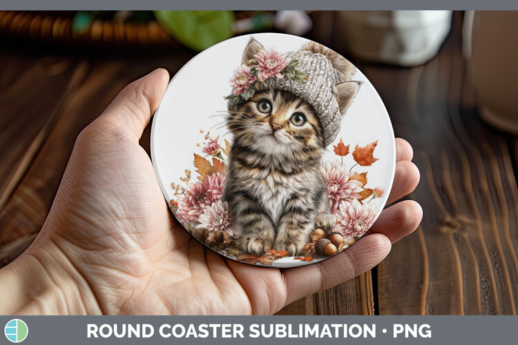 GorgeousCats Knit Hat Round Coaster design.