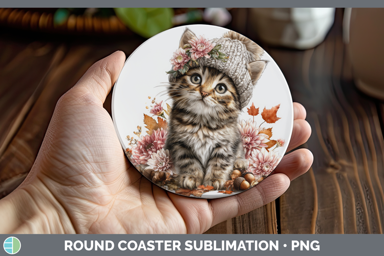 Tabby Cat Round Coaster Cats Knit Hat Sublimation Coaster De