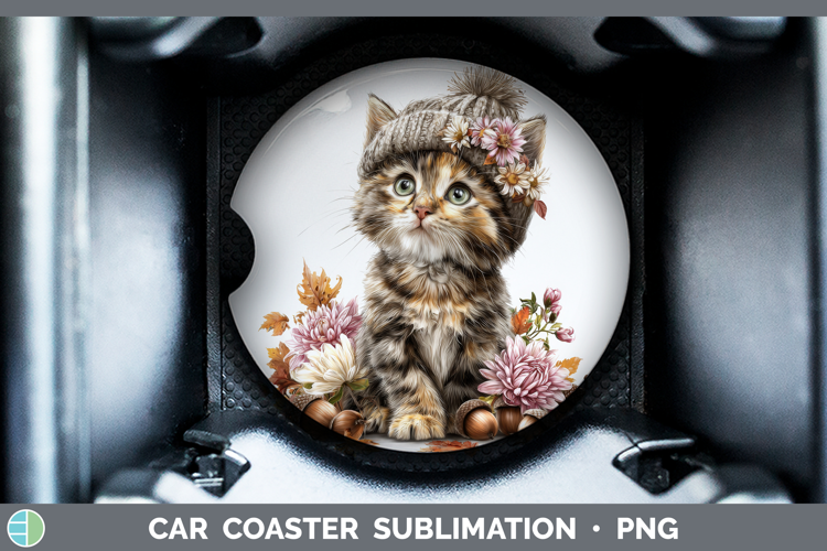 Tortoiseshell Cat Car Coaster Cats Knit Hat Sublimation Des