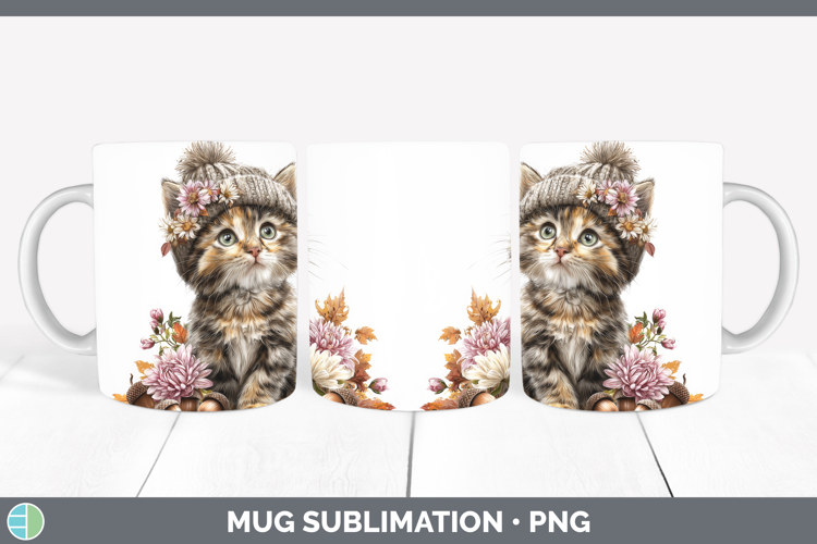Tortoiseshell Cat Mug Wrap Cats Knit Hat Sublimation Coffee