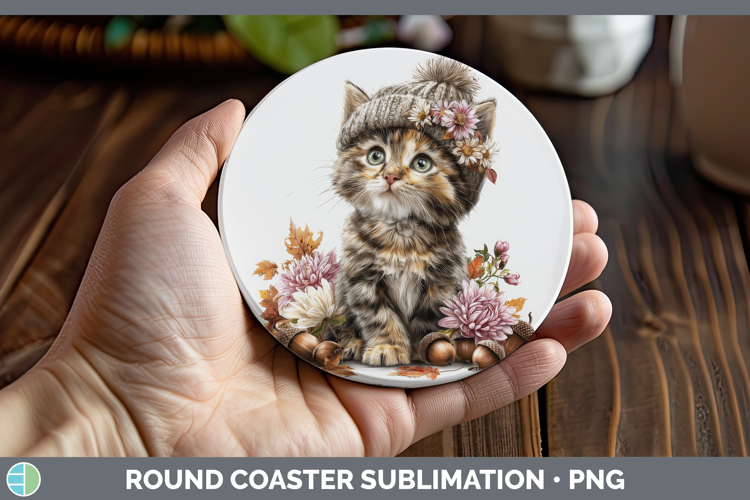 Tortoiseshell Cat Round Coaster Cats Knit Hat Sublimation Co