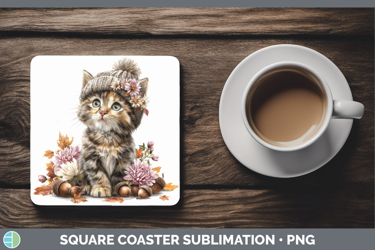 Tortoiseshell Cat Square Coaster Cats Knit Hat Sublimation C
