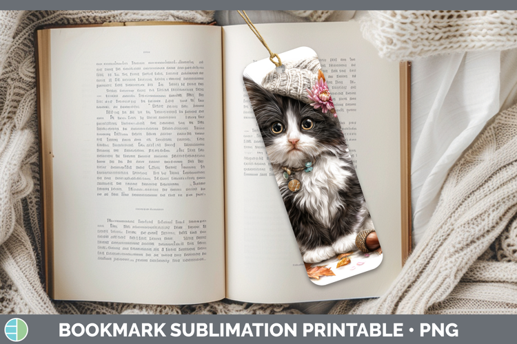 Tuxedo Cat Bookmark Cats Knit Hat Sublimation Printable Desi