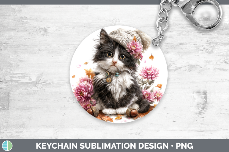 Tuxedo Cat Keychain Cats Knit Hat Sublimation Keyring Design
