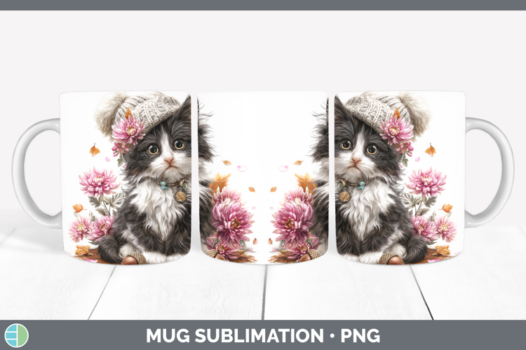 Tuxedo Cat Mug Wrap Cats Knit Hat Sublimation Coffee Cup Des