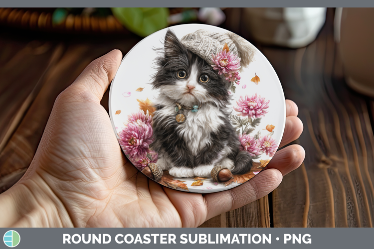 Tuxedo Cat Round Coaster Cats Knit Hat Sublimation Coaster D