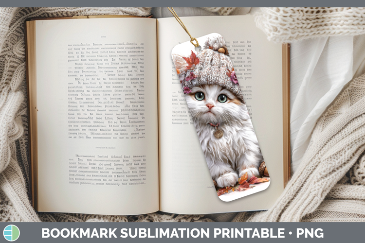 White Cat Bookmark Cats Knit Hat Sublimation Printable Desig
