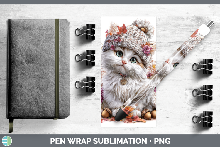 White Cat Pen Wrap Cats Knit Hat Sublimation Pen Designs