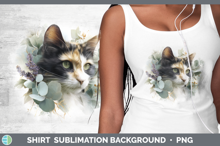 Calico Shirt Cats Lavender and Eucalyptus Sublimation Backgr