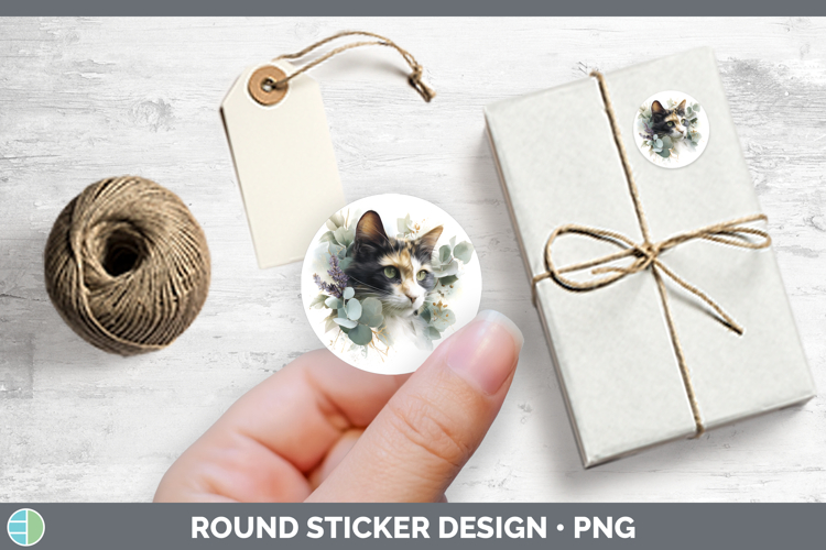 Cats Lavender and Eucalyptus Calico Stickers | Round Labels