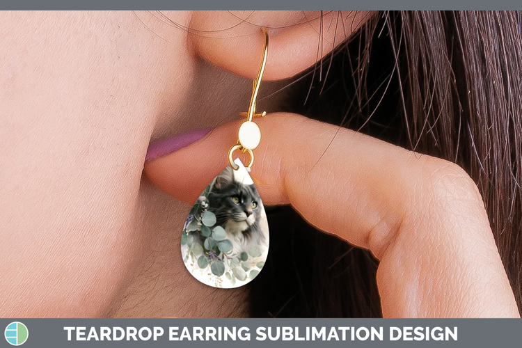 Norwegian Forest Teardrop Earrings Cats Lavender and Eucalyp