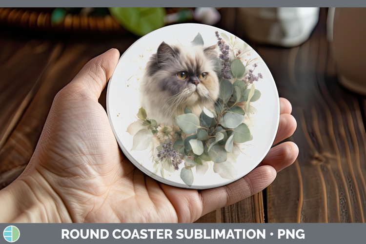 Persian Round Coaster Cats Lavender and Eucalyptus Sublimati