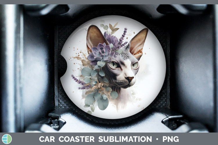 Sphynx Car Coaster Cats Lavender and Eucalyptus Sublimation
