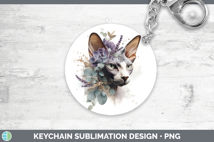 Sphynx Keychain Cats Lavender and Eucalyptus Sublimation Key