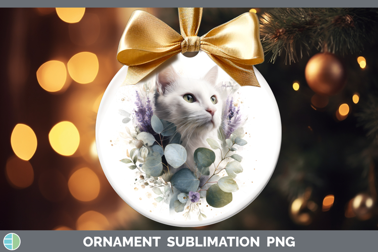White Ornament Cats Lavender and Eucalyptus Sublimation Baub