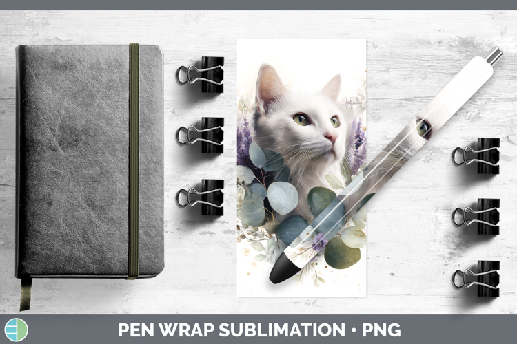 White Pen Wrap Cats Lavender and Eucalyptus Sublimation Pen