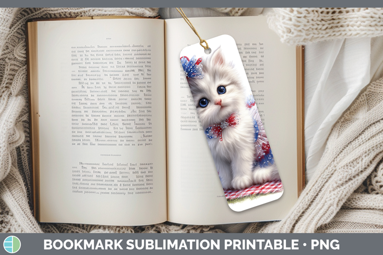 Cats Patriotic Angora Cat Bookmark Sublimation Printable Des