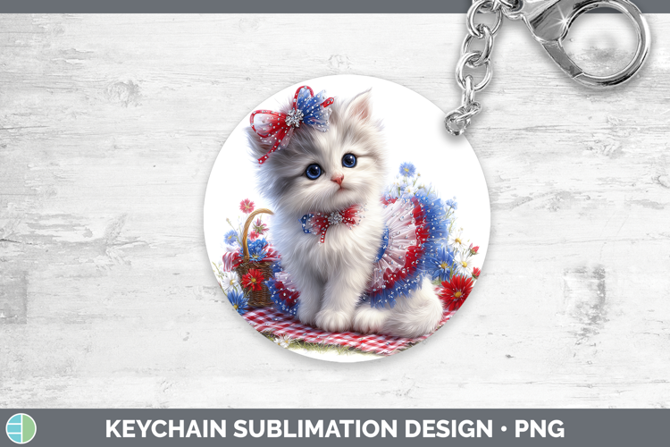 Cats Patriotic Angora Cat Keychain Sublimation Keyring Desig