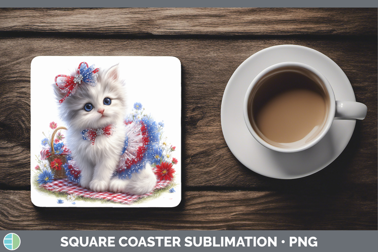 Cats Patriotic Angora Cat Square Coaster Sublimation Coaster