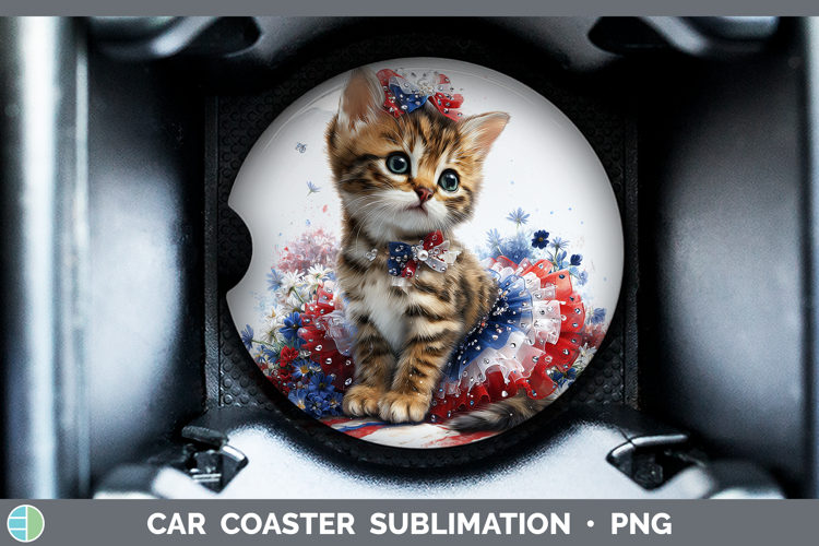 Cats Patriotic Bengal Cat Car Coaster Sublimation Designs