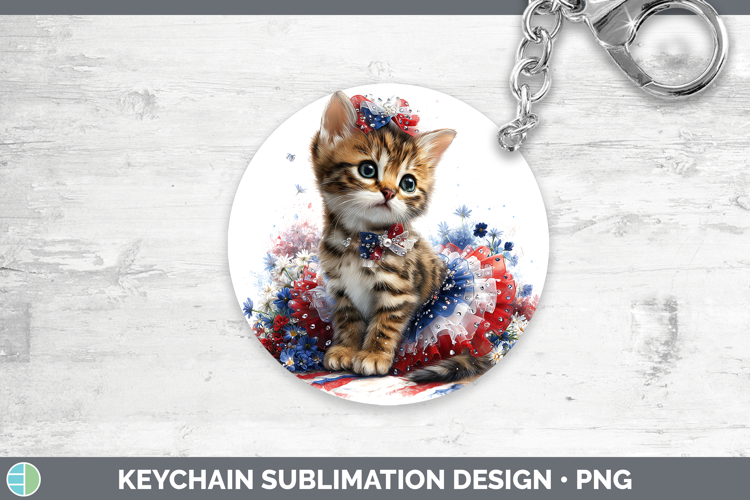 Cats Patriotic Bengal Cat Keychain Sublimation Keyring Desig