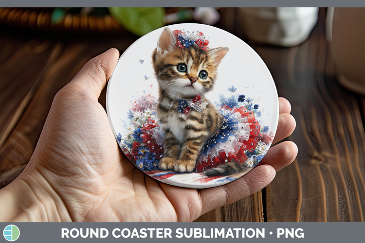 Cats Patriotic Bengal Cat Round Coaster Sublimation Coaster