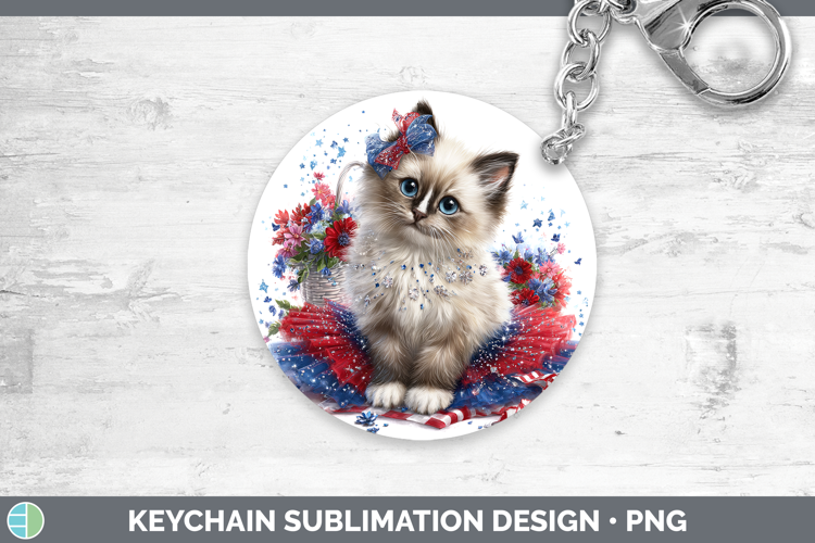 Cats Patriotic Birman Cat Keychain Sublimation Keyring Desig