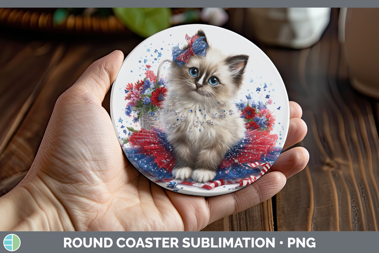 Cats Patriotic Birman Cat Round Coaster Sublimation Coaster