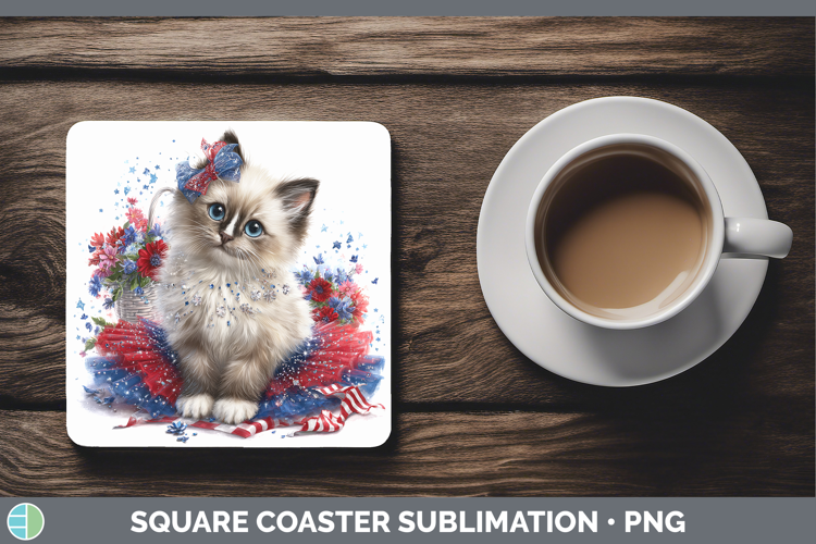 Cats Patriotic Birman Cat Square Coaster Sublimation Coaster
