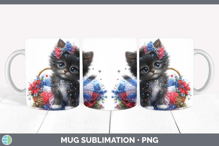 Cats Patriotic Black Cat Mug Wrap Sublimation Coffee Cup Des