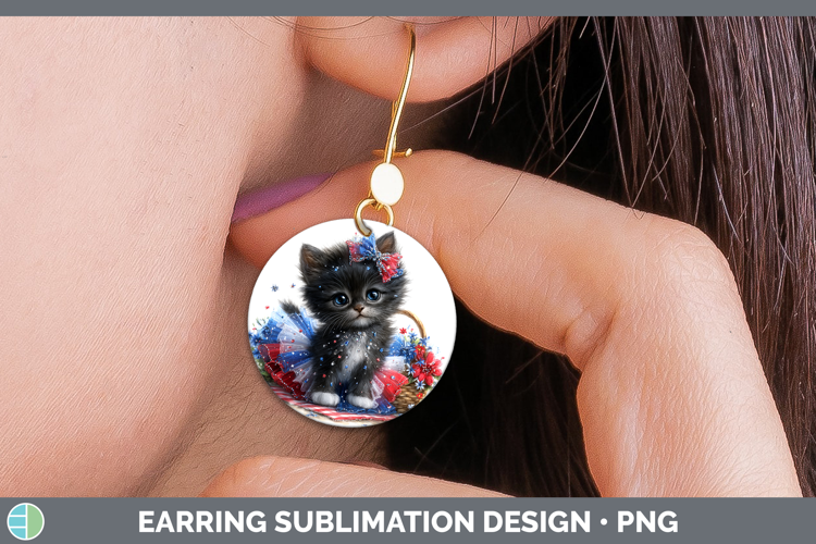 Cats Patriotic Black Cat Round Earrings Sublimation Earrings