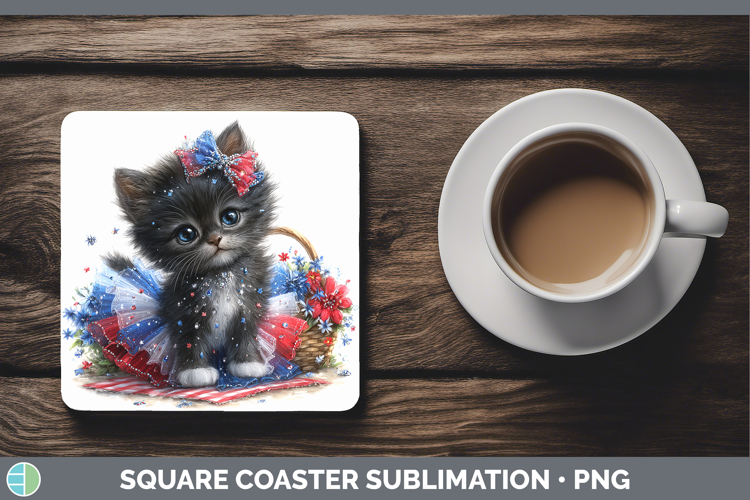 Cats Patriotic Black Cat Square Coaster Sublimation Coaster