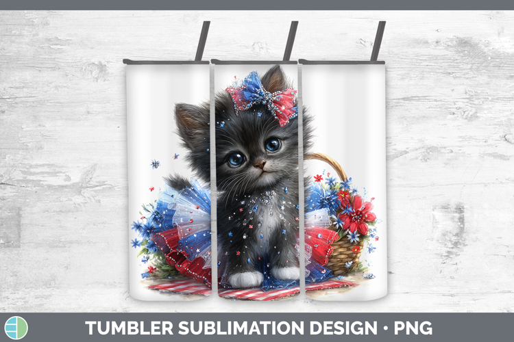 Cats Patriotic Black Cat Tumbler Sublimation 20 oz Skinny Tu