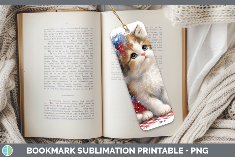 Cats Patriotic Calico Cat Bookmark Sublimation Printable Des