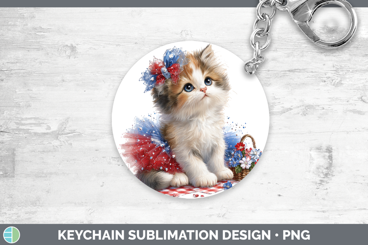 Cats Patriotic Calico Cat Keychain Sublimation Keyring Desig