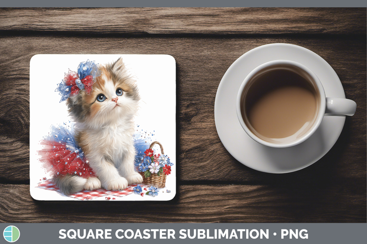 Cats Patriotic Calico Cat Square Coaster Sublimation Coaster