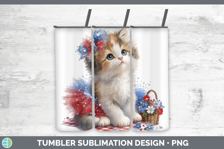 Cats Patriotic Calico Cat Tumbler Sublimation 20 oz Skinny T
