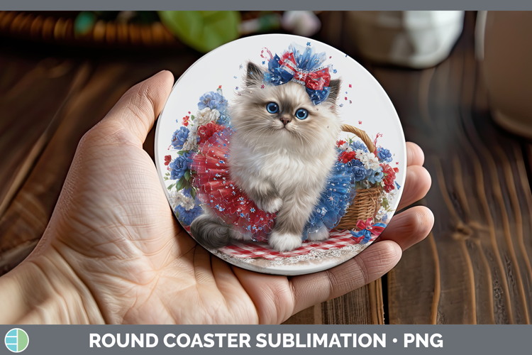 Cats Patriotic Himalayan Cat Round Coaster Sublimation Coast