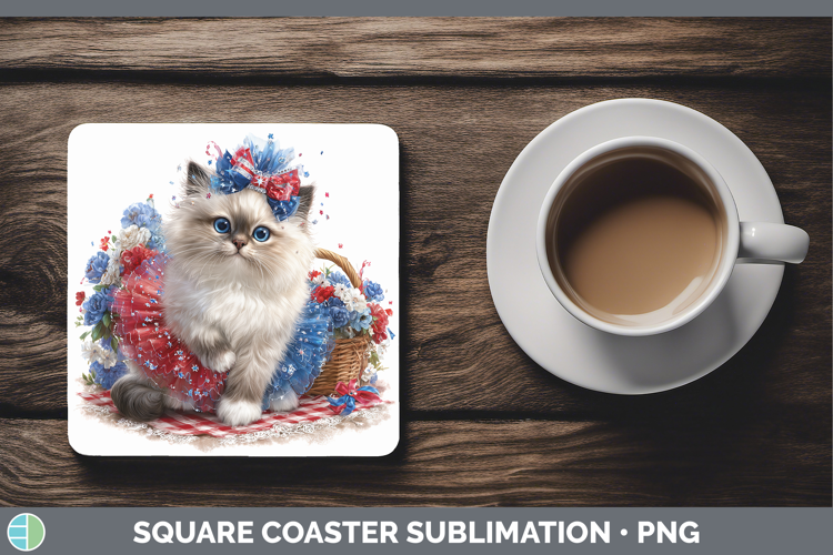 Cats Patriotic Himalayan Cat Square Coaster Sublimation Coas