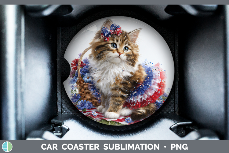 Cats Patriotic Maine Coon Cat Car Coaster Sublimation Desig