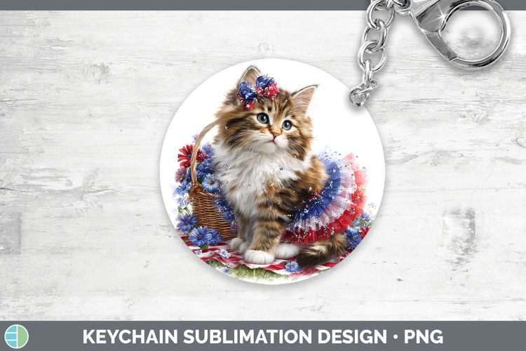 Cats Patriotic Maine Coon Cat Keychain Sublimation Keyring D