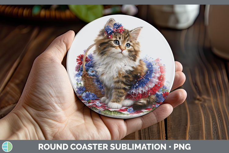 Cats Patriotic Maine Coon Cat Round Coaster Sublimation Coas