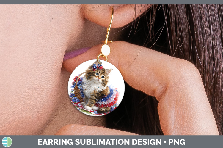 Cats Patriotic Maine Coon Cat Round Earrings Sublimation Ear