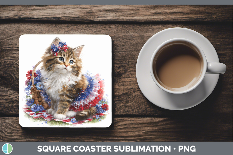 Cats Patriotic Maine Coon Cat Square Coaster Sublimation Coa
