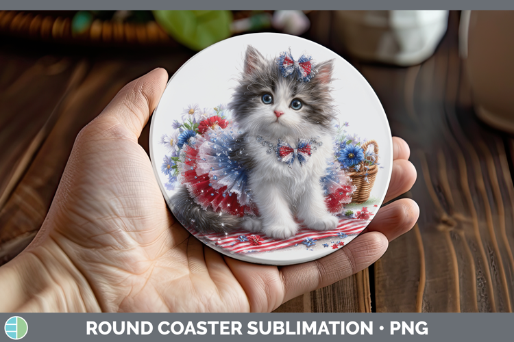 Cats Patriotic Norwegian Forest Cat Round Coaster Sublimatio