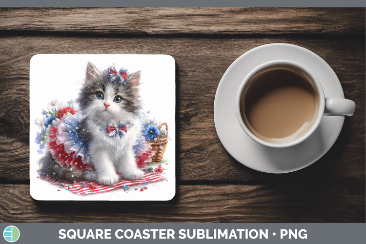 Cats Patriotic Norwegian Forest Cat Square Coaster Sublimati