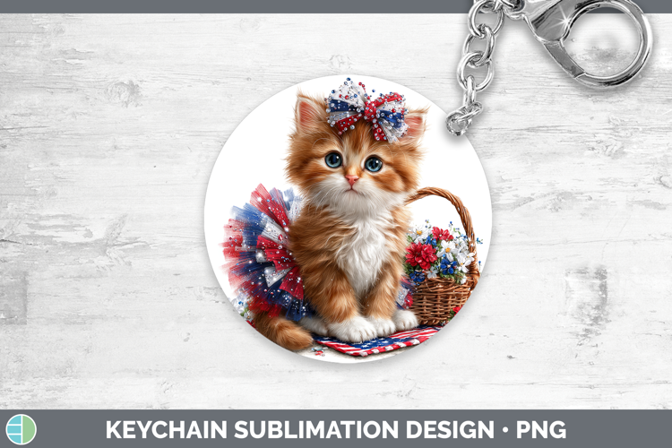 Cats Patriotic Orange Cat Keychain Sublimation Keyring Desig